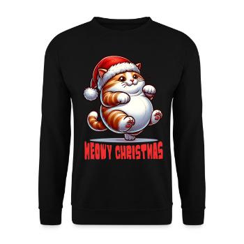 Meowy Christmas Katze Nikolaus Weihnachtsmütze - Unisex Pullover - Schwarz - Vorne - Alina (178cm) & Michal (187cm)