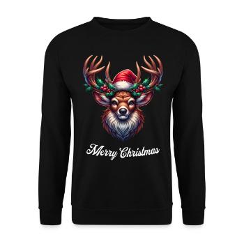 Merry Christmas Deer Head Christmas Hat - Unisex Sweatshirt - black - Front - Alina (178cm) & Michal (187cm)