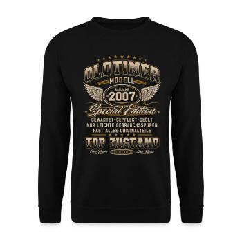 Oldtimer Baujahr 2007 Jahrgang Geburtstag Geschenk - Unisex Pullover - Schwarz - Vorne - Alina (178cm) & Michal (187cm)