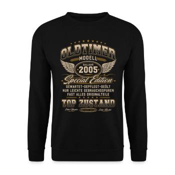 Oldtimer Baujahr 2005 Jahrgang Geburtstag Geschenk - Unisex Pullover - Schwarz - Vorne - Alina (178cm) & Michal (187cm)