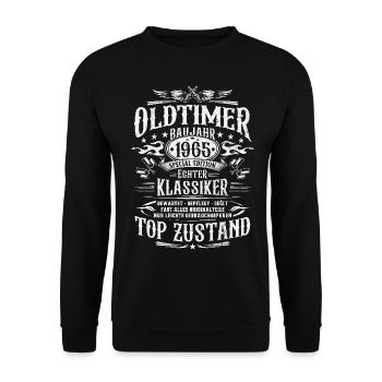 Oldtimer Baujahr 1965 Jahrgang Geburtstag Geschenk - Unisex Pullover - Schwarz - Vorne - Alina (178cm) & Michal (187cm)