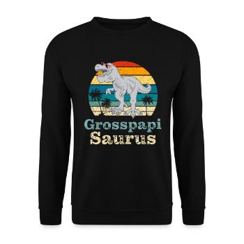 Grosspapi Saurus Großvater Opa Schweiz Opi - Unisex Pullover - Schwarz - Vorne - Alina (178cm) & Michal (187cm)