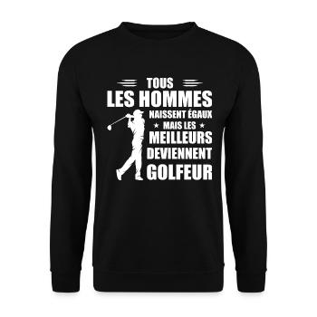 Ebenso bessere Männer werden Golfer - Unisex Pullover - Schwarz - Vorne - Alina (178cm) & Michal (187cm)