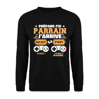 Prépare Toi Parrain J'arrive - Annonce Grossesse - Sweat-shirt Unisexe - noir - Devant - Alina (178cm) & Michal (187cm)