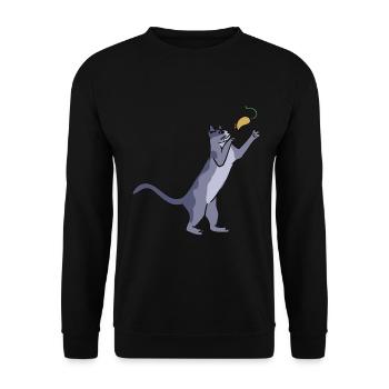 Katze mit Maus - Unisex Pullover - Schwarz - Vorne - Alina (178cm) & Michal (187cm)