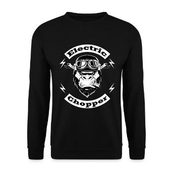 Electric Chopper | wütender Biker Affe - Unisex Pullover - Schwarz - Vorne - Alina (178cm) & Michal (187cm)