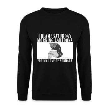 I blame Saturday morning Cartoons for my love of B - Unisex Pullover - Schwarz - Vorne - Alina (178cm) & Michal (187cm)