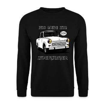  Trabi Auto - Unisex Pullover - Schwarz - Vorne - Alina (178cm) & Michal (187cm)