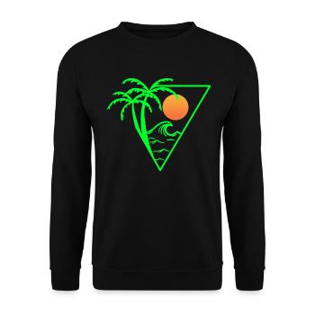 Sommerstimmung - Sonnenuntergang, Palmen und das Meer - Unisex Pullover - Schwarz - Vorne - Alina (178cm) & Michal (187cm)