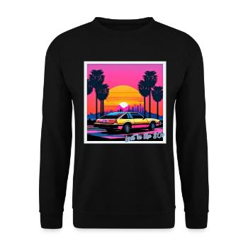 80s car on the road to Los Angeles - Unisex Sweatshirt - black - Front - Alina (178cm) & Michal (187cm)