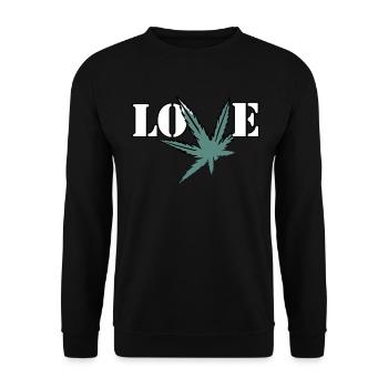 Love Cannabis Hanfblatt Liebe - Unisex Pullover - Schwarz - Vorne - Alina (178cm) & Michal (187cm)