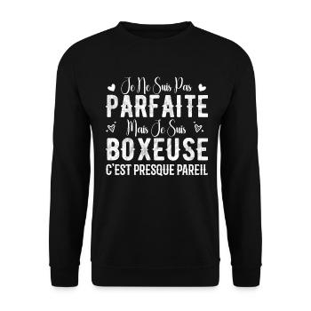 Nicht perfekt, aber ich bin ein Boxer - Boxer-Geschenk - Unisex Pullover - Schwarz - Vorne - Alina (178cm) & Michal (187cm)