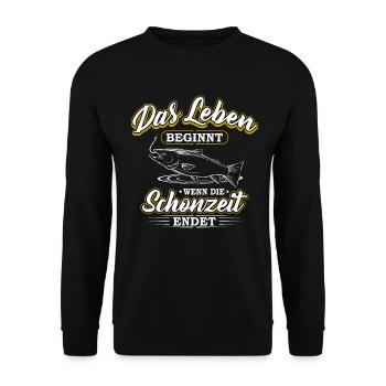 Angler Angeln Angel Fische Fisch Fischer Schonzeit - Unisex Pullover - Schwarz - Vorne - Alina (178cm) & Michal (187cm)