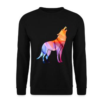 Heulender Polygon Wolf - Unisex Pullover - Schwarz - Vorne - Alina (178cm) & Michal (187cm)