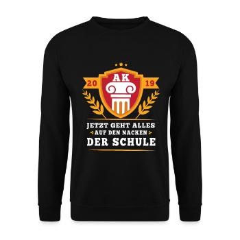 Abschluss Shirt Motto Spruch 2019 - Unisex Pullover - Schwarz - Vorne - Alina (178cm) & Michal (187cm)