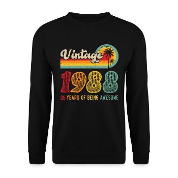 Vintage 1988, Cadeau D'anniversaire 35 Ans - Sweat-shirt Unisexe - noir - Devant - Alina (178cm) & Michal (187cm)