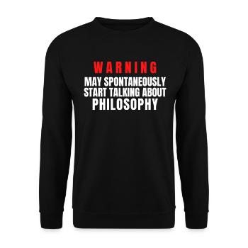Philosophenwarnung kann spontan ins Gespräch kommen - Unisex Pullover - Schwarz - Vorne - Alina (178cm) & Michal (187cm)
