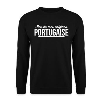 Fier de mes origines Portugaise - Sweat-shirt Unisexe - noir - Devant - Alina (178cm) & Michal (187cm)