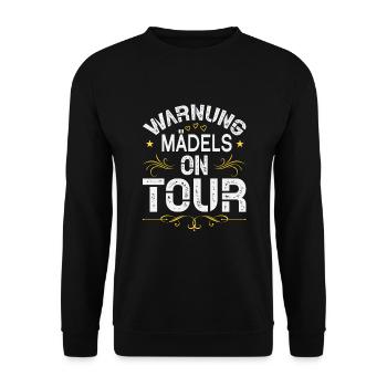 Mädels on Tour Mädelstrip Girls Trip Mädelstour - Unisex Pullover - Schwarz - Vorne - Alina (178cm) & Michal (187cm)
