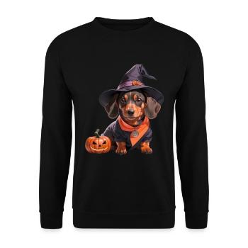 Sorcière teckel avec chapeau de sorcière Halloween Teckel - Sweat-shirt Unisexe - noir - Devant - Alina (178cm) & Michal (187cm)