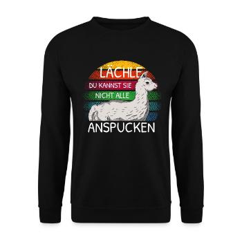 Lächle du kannst sie nicht alle Alpaka Sprüche - Unisex Pullover - Schwarz - Vorne - Alina (178cm) & Michal (187cm)