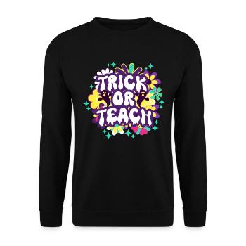 Trick oder Teach Halloween Kostüm für Frauen - Unisex Pullover - Schwarz - Vorne - Alina (178cm) & Michal (187cm)