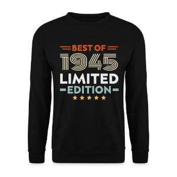 Retro 1945 Vintage Geschenk 79. Geburtstag 79 Jahre - Unisex Pullover - Schwarz - Vorne - Alina (178cm) & Michal (187cm)
