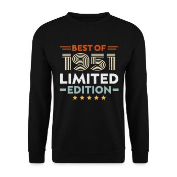 Retro 1951 Vintage Geschenk 73. Geburtstag 73 Jahre - Unisex Pullover - Schwarz - Vorne - Alina (178cm) & Michal (187cm)
