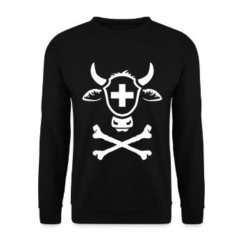 KUHKOPF IM TOTENKOPF TATTOO STYLE. T-SHIRT - Unisex Pullover - Schwarz - Vorne - Alina (178cm) & Michal (187cm)