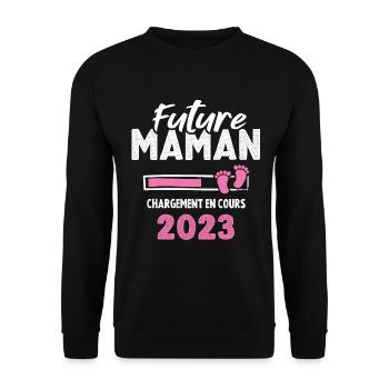 Future Maman 2023 Chargement En Cours - Sweat-shirt Unisexe - noir - Devant - Alina (178cm) & Michal (187cm)