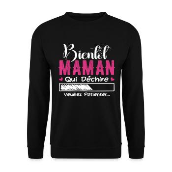 Bientôt Maman Qui Déchire Veuillez Patienter Mère - Sweat-shirt Unisexe - noir - Devant - Alina (178cm) & Michal (187cm)