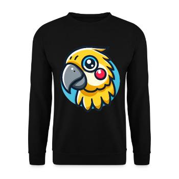 Bunte Karikatur Papagei Kopf Illustration - Unisex Pullover - Schwarz - Vorne - Alina (178cm) & Michal (187cm)