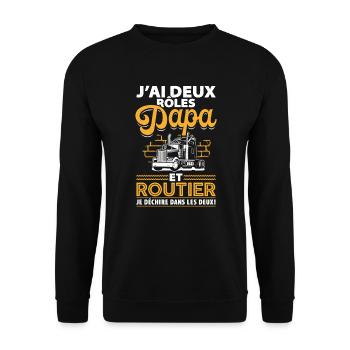Papa Routier - J'ai Deux Rôles Papa Et Routier - Unisex Pullover - Schwarz - Vorne - Alina (178cm) & Michal (187cm)