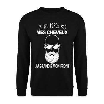 Homme chauve j'agrandis mon front - Sweat-shirt Unisexe - noir - Devant - Alina (178cm) & Michal (187cm)