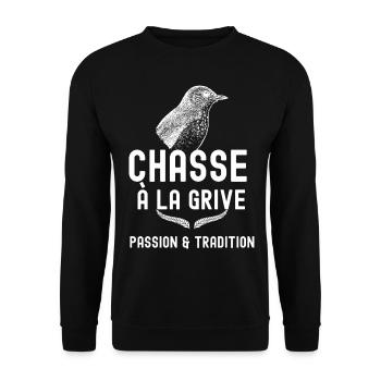 chasse à la grive tradition et passion - Sweat-shirt Unisexe - noir - Devant - Alina (178cm) & Michal (187cm)
