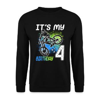 Vélo 4ème anniversaire VTT 4 ans - Sweat-shirt Unisexe - noir - Devant - Alina (178cm) & Michal (187cm)