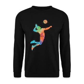 Volleyball Spieler Farbklecks Kinder Volleyballer - Unisex Pullover - Schwarz - Vorne - Alina (178cm) & Michal (187cm)