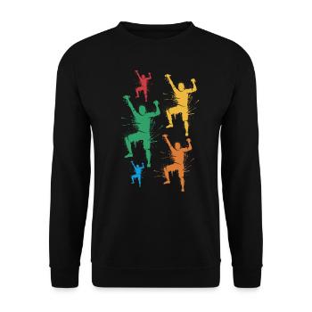 Bouldern Freiklettern Berge Kinder Klettern - Unisex Pullover - Schwarz - Vorne - Alina (178cm) & Michal (187cm)
