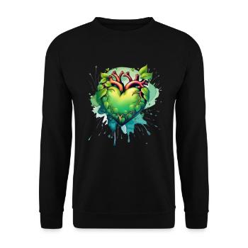 Grünes Herz - Unisex Pullover - Schwarz - Vorne - Alina (178cm) & Michal (187cm)