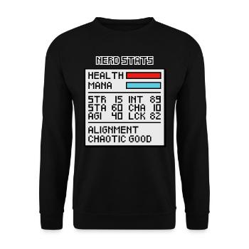 Nerd-Statistik-Fenster - Unisex Pullover - Schwarz - Vorne - Alina (178cm) & Michal (187cm)