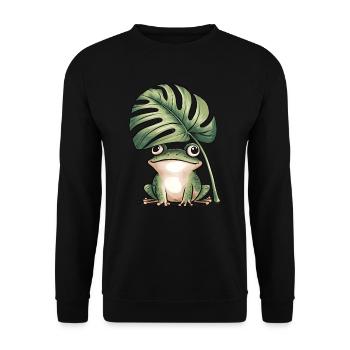Cute frog under big monstera leaf - Unisex Sweatshirt - black - Front - Alina (178cm) & Michal (187cm)