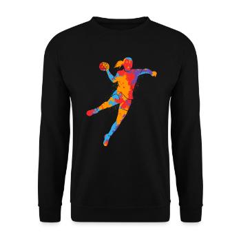 Handball Frauen bunt Handballspieler Handballerin - Unisex Pullover - Schwarz - Vorne - Alina (178cm) & Michal (187cm)