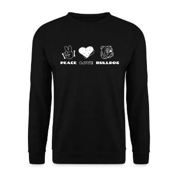 FRIEDEN BULLDOGGE LIEBE HUNDEN BULLDOGGEN MOTIVE - Unisex Pullover - Schwarz - Vorne - Alina (178cm) & Michal (187cm)