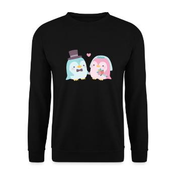 Süße Pinguin Bräutigam und Braut Hochzeitspaar - Unisex Pullover - Schwarz - Vorne - Alina (178cm) & Michal (187cm)