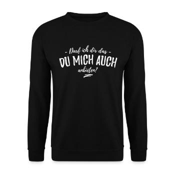 Darf ich dir das: -Du mich auch- anbieten? - Unisex Pullover - Schwarz - Vorne - Alina (178cm) & Michal (187cm)