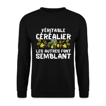 Cadeau Homme Veritable Cerealier Humour Paysan - Sweat-shirt Unisexe - noir - Devant - Alina (178cm) & Michal (187cm)