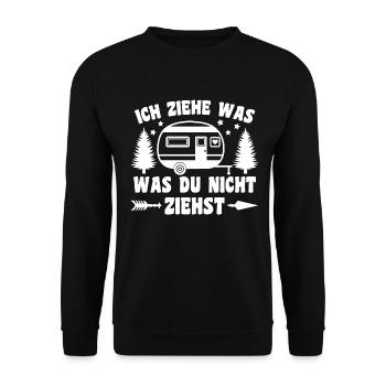 Ich ziehe was was du nicht ziehst Wohnwagen Camper - Unisex Pullover - Schwarz - Vorne - Alina (178cm) & Michal (187cm)