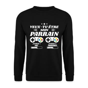 Do you want to be my godfather, Gamer godfather request - Unisex Sweatshirt - black - Front - Alina (178cm) & Michal (187cm)