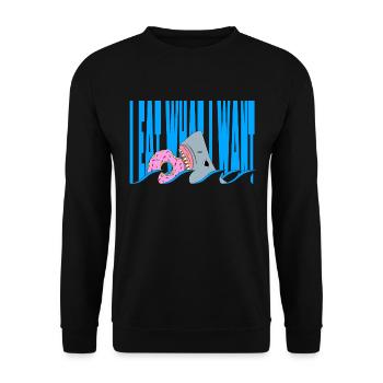 Je mange ce que je veux | Requin mangeant un beignet - Sweat-shirt Unisexe - noir - Devant - Alina (178cm) & Michal (187cm)