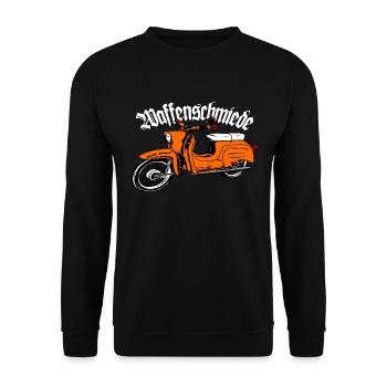 Simson Schwalbe Moped DDR Moped - Unisex Pullover - Schwarz - Vorne - Alina (178cm) & Michal (187cm)